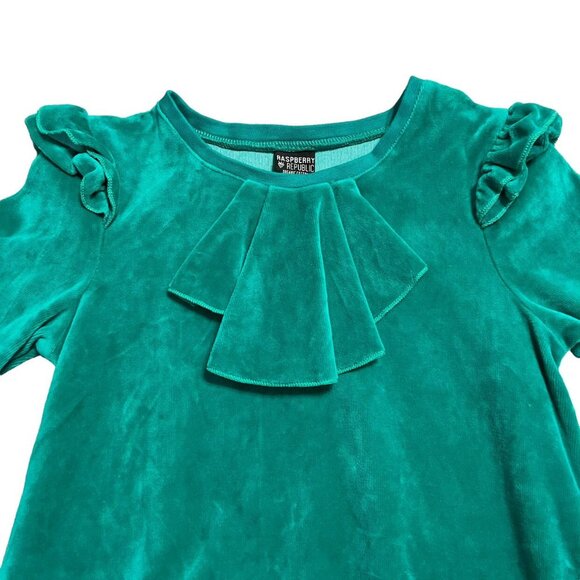 Raspberry Republic Sz 128/134 (7-9Y) Green Velour Dress - Picture 2 of 4